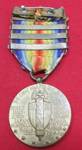  US, WWI Victory Medal, 4 Campaign Clasps, Original Ribbon — image 4