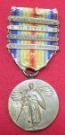 US, WWI Victory Medal, 4 Campaign Clasps, Original Ribbon