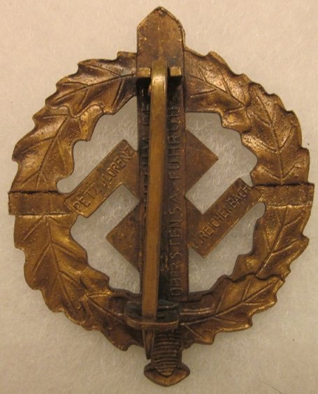  German WWII SA Sport Badge, Bronze, Petz & Lorenz — image 3