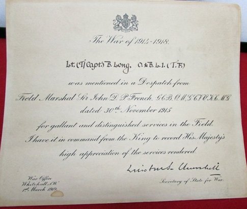  British WWI Oxfordshire Military Cross Grouping, 3 MID Certificates 1915-16-18 — image 5