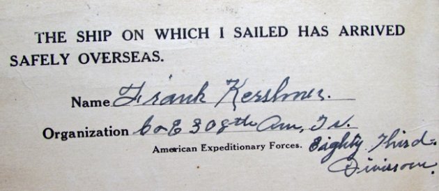  US WWI ARC, Doughboy's Post Card, 83rd Div. 308th Amm. Train — image 3