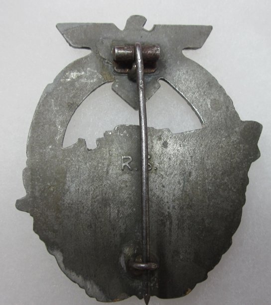  German WWII 2nd Pattern S-Boot Badge, RS Marked, Zinc — image 3