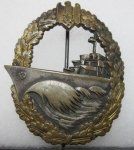 German WWII Kriegsmarine Destroyer Badge, Tombac
