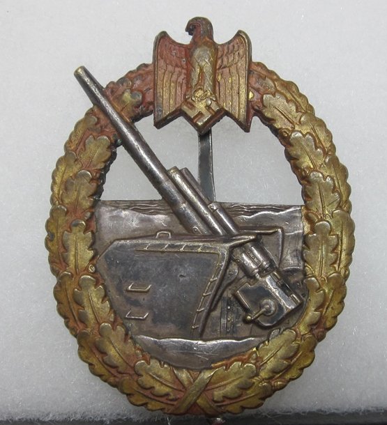  German WWII Kriegsmarine Coastal Artillery Badge, Schwerin, Missing Catch — image 2