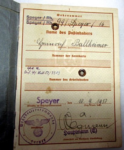  German WWII Wehrpass, 1937 Speyer, WWI & WWII Army Service — image 3
