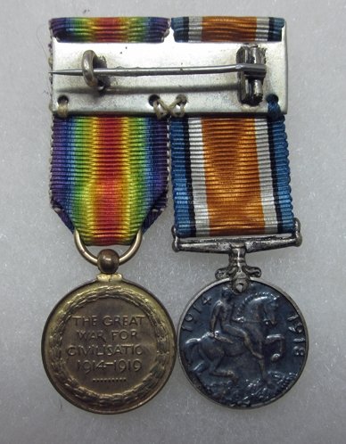  British WWI Miniature Medal, War & Victory, Long Ribbons — image 3