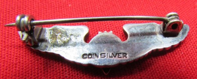  US WWII USAAF 1.5 Inch Bombardier Wings, Juarez Pattern Coin Silver, Pinback — image 3