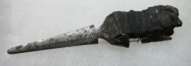  French WWI, Trench Art Shrapnel Fragment Letter Opener 1915 — image 2