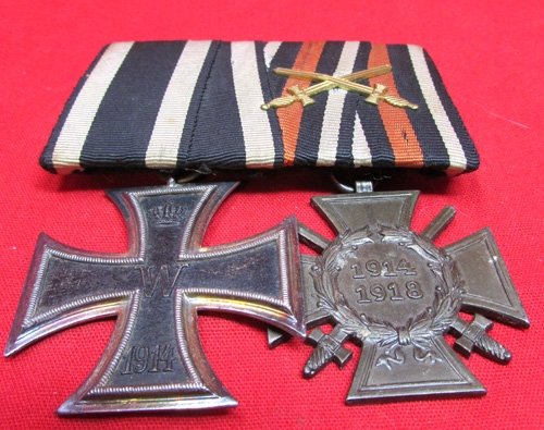  German WWI 2 Place Medal Bar, Iron Cross & Hindenburg Cross — image 2