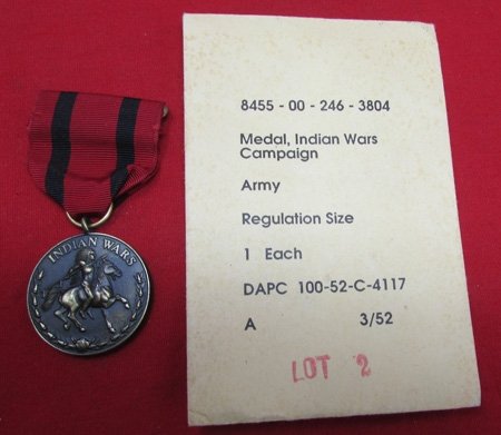  US Indian War Campaign Medal & 3/52 Dated Envelope, Slot Brooch — image 2