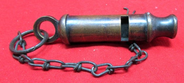  US WWI Army Brass Whistle and Chain, British Mfg — image 2