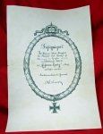 German WWI Large, Iron Cross 2nd Class Award Document, Baden …