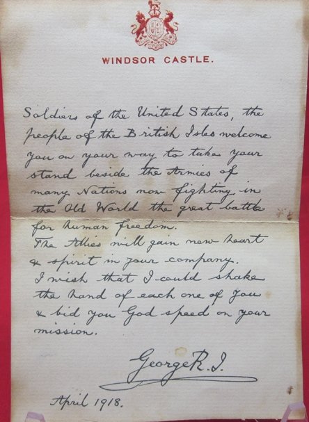  British WWI King George AEF Letter of Thanks, 1918 — image 2