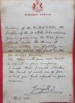 British WWI King George AEF Letter of Thanks, 1918