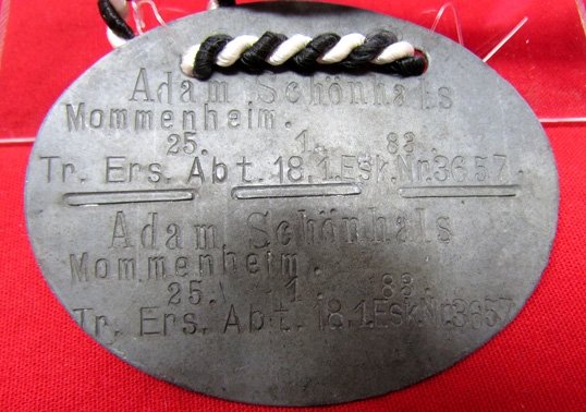  German WWI Zinc IdentityTag, Mommenheim — image 3