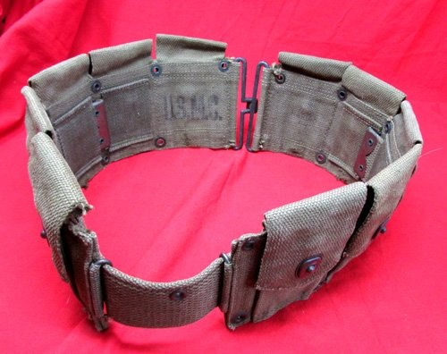  US WWII USMC 10 Pocket Riflemans Cartridge Belt, Dark OD, 44 Date — image 5