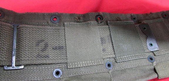  US WWII USMC 10 Pocket Riflemans Cartridge Belt, Dark OD, 44 Date — image 6