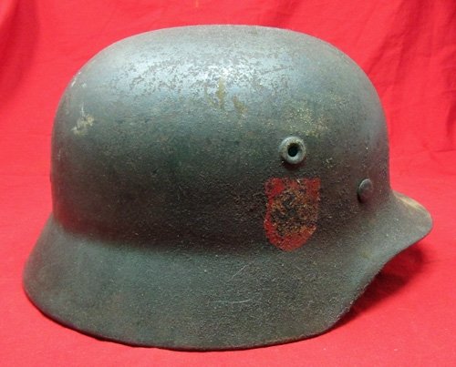 German WWII M1935 Field Police Combat Helmet Shell, Quist — image 4