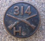 US WWI Type 1 Collar Insignia, US 314 Infantry, Company …