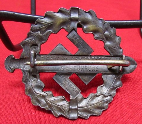  German WWII Bronze SA Sports Badge Fechler Bernsbach Mfg — image 3