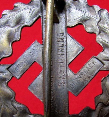  German WWII Bronze SA Sports Badge Fechler Bernsbach Mfg — image 4
