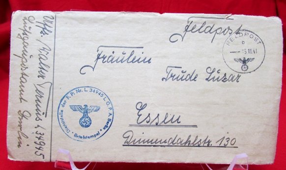  German WWII Feldpost Envelope and Letter, Luftwaffe Flak, FP 34945, 1941 — image 2