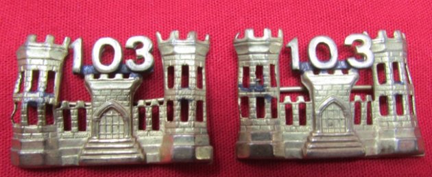  US WWI Era, NGP, 103rd Engineers Officer Collar Insignia, Pair — image 2