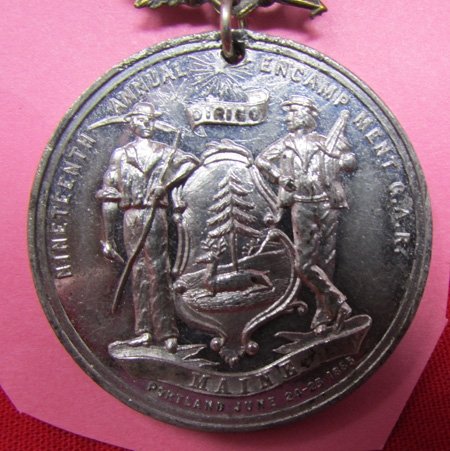  US Post Civil War, GAR Portland Maine Encampment Souvenir Badge, 1885 — image 3