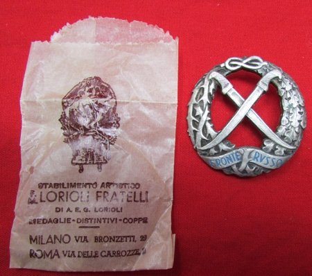  Italian WWII Russian Front Badge & Envelope, Milan Maker — image 2