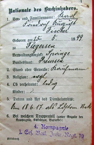  German WWI Militar Pass, Infantry Regt 70, 4 Kompagnie — image 3