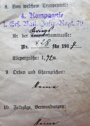  German WWI Militar Pass, Infantry Regt 70, 4 Kompagnie — image 4