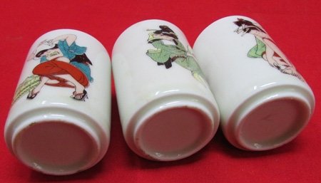  Japanese WWII Ceramic Cup Set of 3, Geisha — image 6