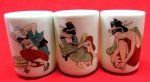 Japanese WWII Ceramic Cup Set of 3, Geisha