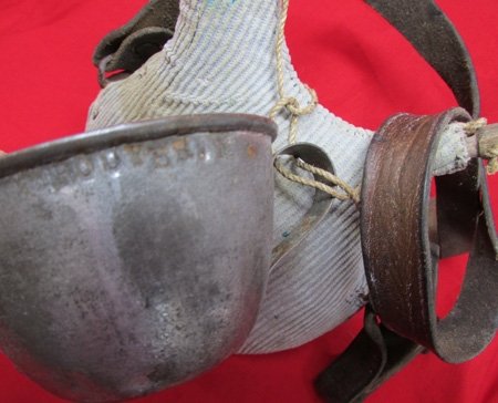  French WWI Canteen & Cup, Blue Corduroy Cover, Leather Strap — image 3