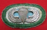 US Post WWII Airborne Jump Wings, Sterling, Clutchback, Green Oval