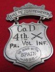 US Spanish American War, Identified, Ladder Badge, Co. D. 4th …