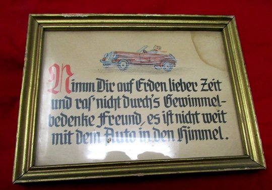  German Post WWII, Hand Painted Sports Car Sign — image 3