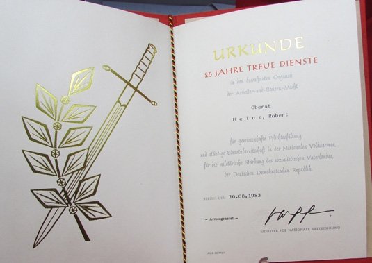  East German, Cold War, Cased Miniature Dagger & Document, Volksarmee Colonel — image 5