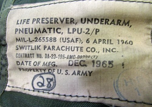  US Vietnam War Era LPU-2/P Life Preserver, Switlik 1965 — image 2