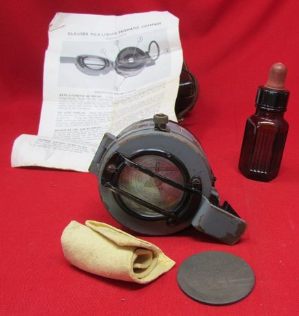  British WWII Era, Glauser MK 4 Compass, Leather Pouch With Maintenance Pouch — image 5