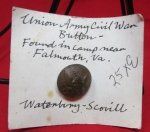 US Civil War, Federal Enlisted Button, Field Recovered Falmouth Va.