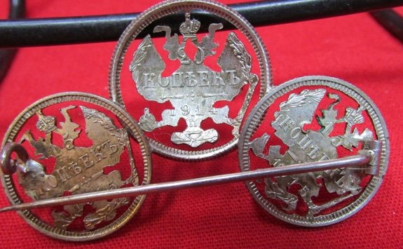  Austrian WWI Trio Silver Coin Patriotic Badge — image 3