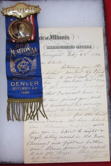  US Post Civil War 1905 Denver National Encampment Ribbon, Handwritten Letter, 1884 GAR 96th Illinois Inf'y — image 2