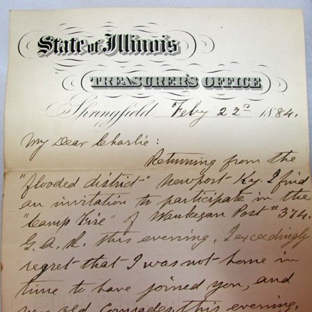  US Post Civil War 1905 Denver National Encampment Ribbon, Handwritten Letter, 1884 GAR 96th Illinois Inf'y — image 3