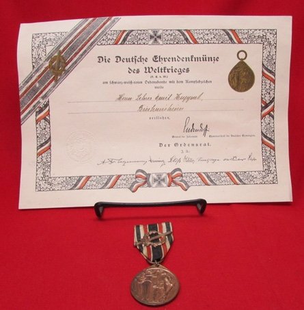  German WWI Honor Legion Veterans Medal and Award Document — image 2