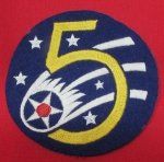 US WWII, Australian Mfg, Large Size 5th USAAF Jacket Patch
