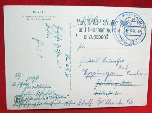  German WWII Reichs Chancellery SS-Guard Postcard, 1941 — image 3