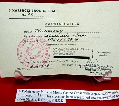  Polish WWII Monte Cassino Cross, 11311, Leon Stasiak II Corps — image 4