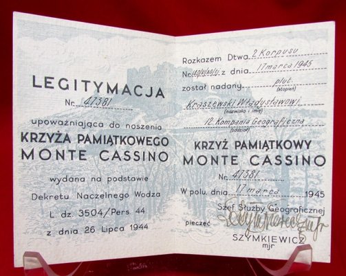  Polish WWII Award Document Monte Cassino Cross 47381 — image 3