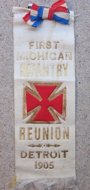  US Post Civil War, 1st Michigan Infantry GAR Reunion Ribbon, Detroit 1905, Gettysburg Regiment — image 2